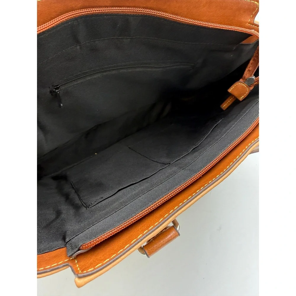 Coldwater Creek Tote Bag Faux Leather Large Tan Cognac Silver Hardware NWOT